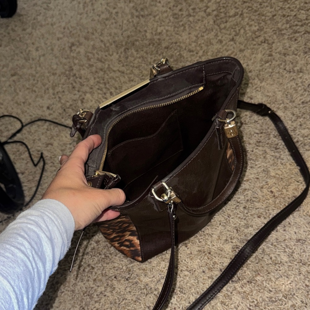 Coach Dark Brown Tote with Leopard Side Panels - Picture 2 of 3